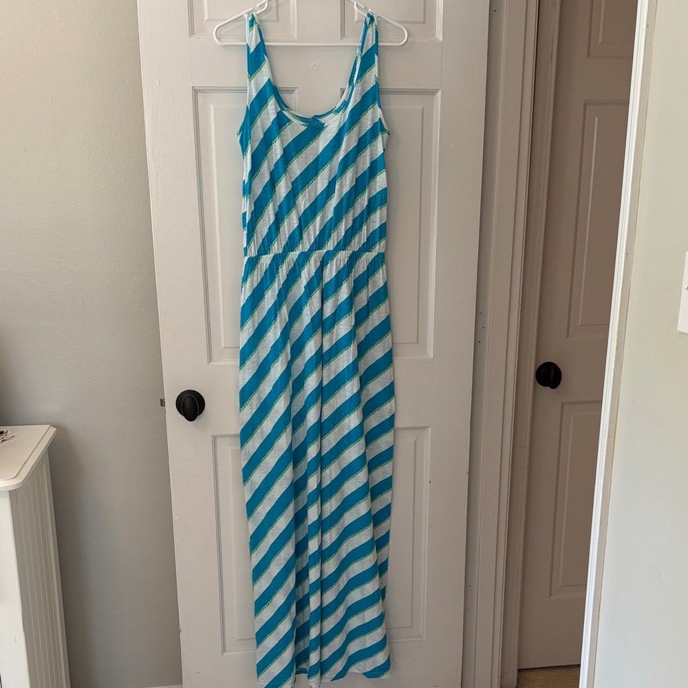 Lilly Pulitzer Teal and White Striped Maxi Dress